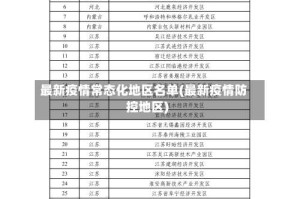 最新疫情常态化地区名单(最新疫情防控地区)